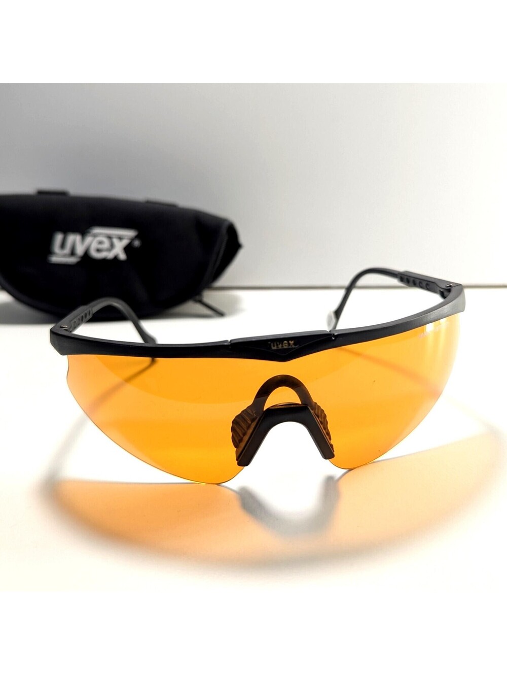 UVEX Mammoth Sunglasses Race Across Matte Black Wrap Frame Orange Shield Lens